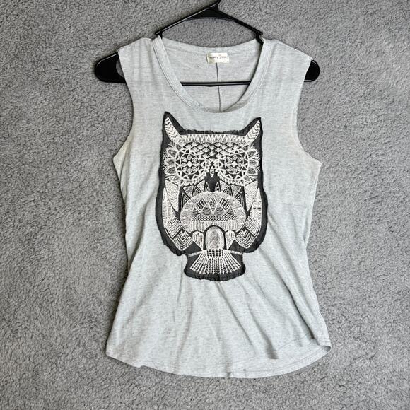 Mary Jane Tank Top Womens Small Gray Owl Print Festival Summer - Picture 1 of 11